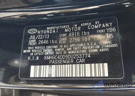 2013 Hyundai Genesis 3.8 из США, поврежденный, VIN KMHGC4DD9DU253774